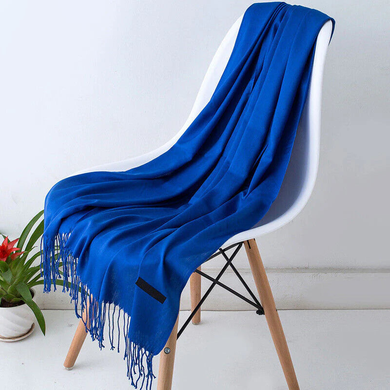Écharpe En Cachemire Noir Avec Franges Pour Femme