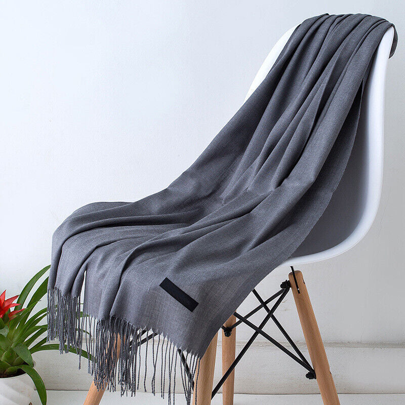 Écharpe En Cachemire Noir Avec Franges Pour Femme