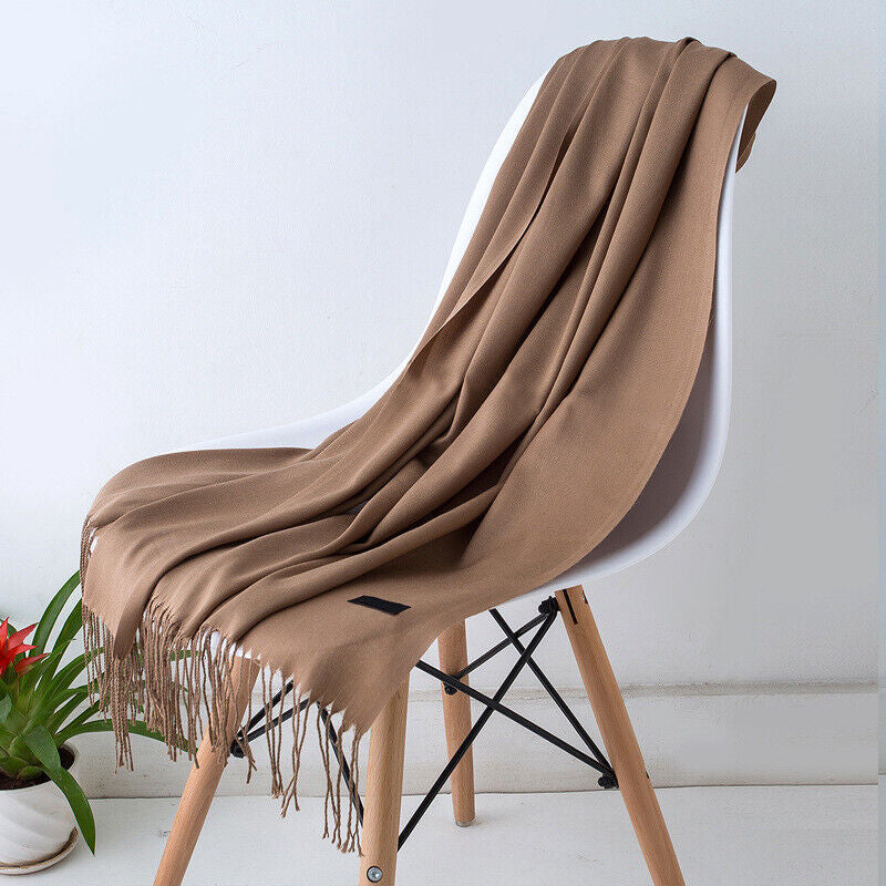 Écharpe En Cachemire Noir Avec Franges Pour Femme